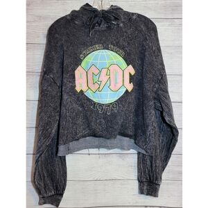 AC/DC Summer Tour 1979 Women's Hoodie Black Graphic Acid Wash Size XL Grunge